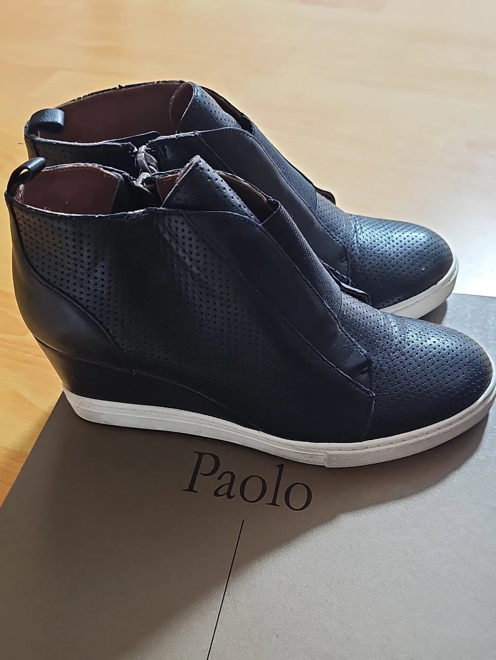 Paolo Black Perforated Wedge Sneaker